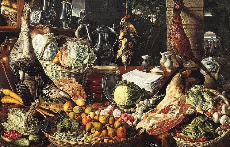Kitchen Scene with Meeting on the road to Emmaus, Joachim Beuckelaer